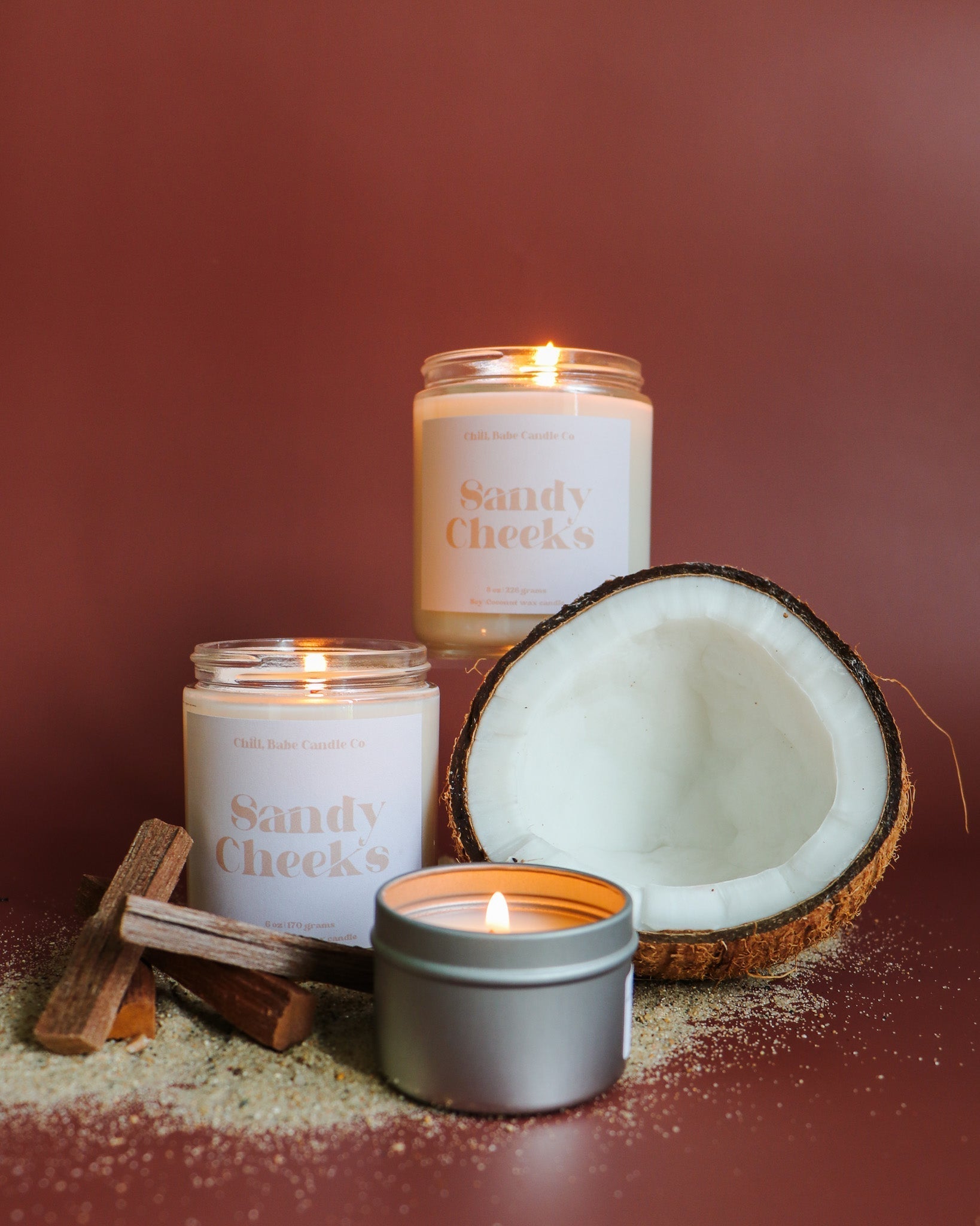 Sandy Cheeks Candle | Coconut Milk + Sandalwood + Tonka Bean candle sizes
