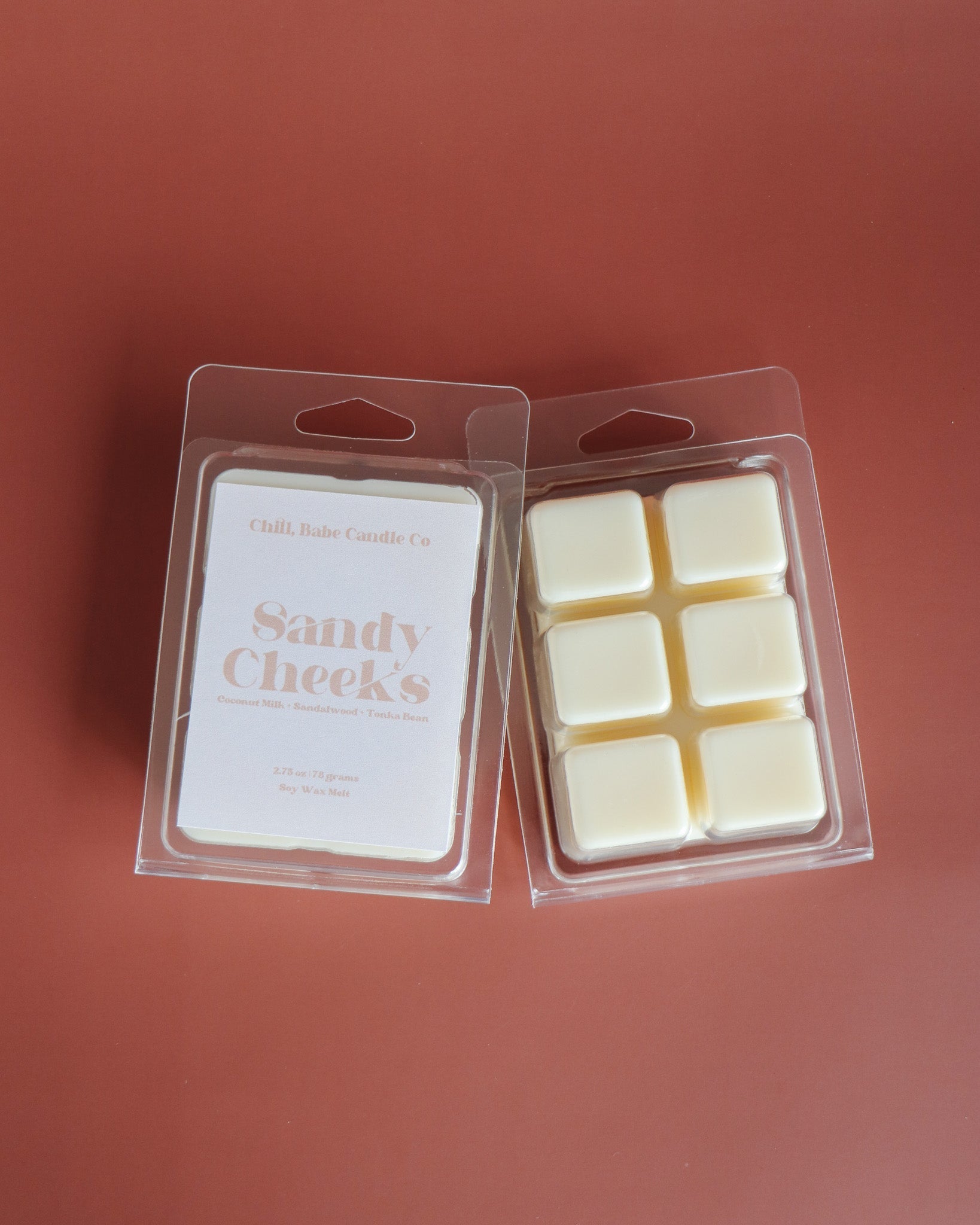 Sandy Cheeks Wax Melt | Coconut Milk + Sandalwood + Tonka Bean Front and back