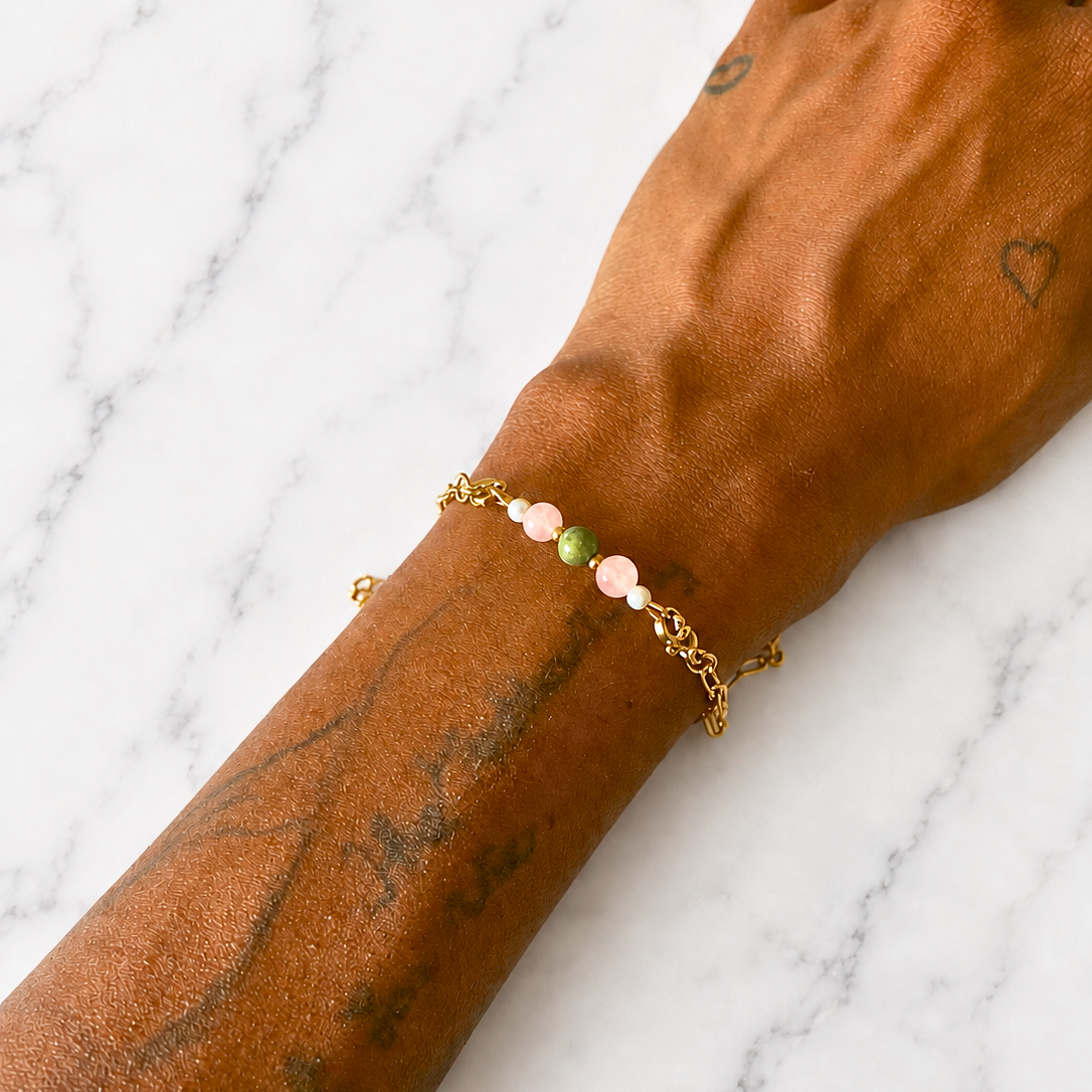 Self Love/Self Growth Interchangeable Ritual Bracelet | Handmade Rose Quartz & Bloodstone Crystal Bracelet