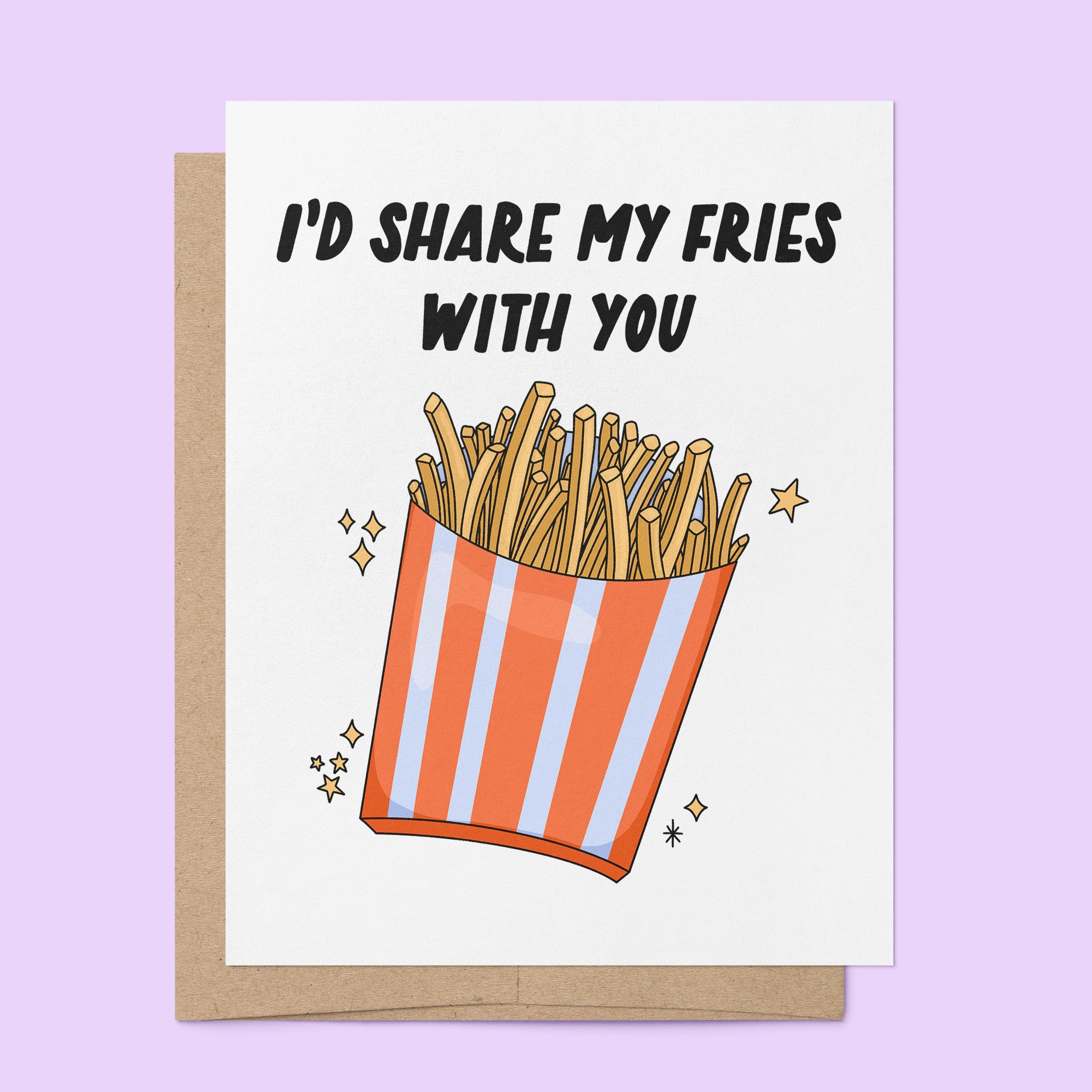 Share My Fries card flat — hand drawn food love card by MangoIllustrated