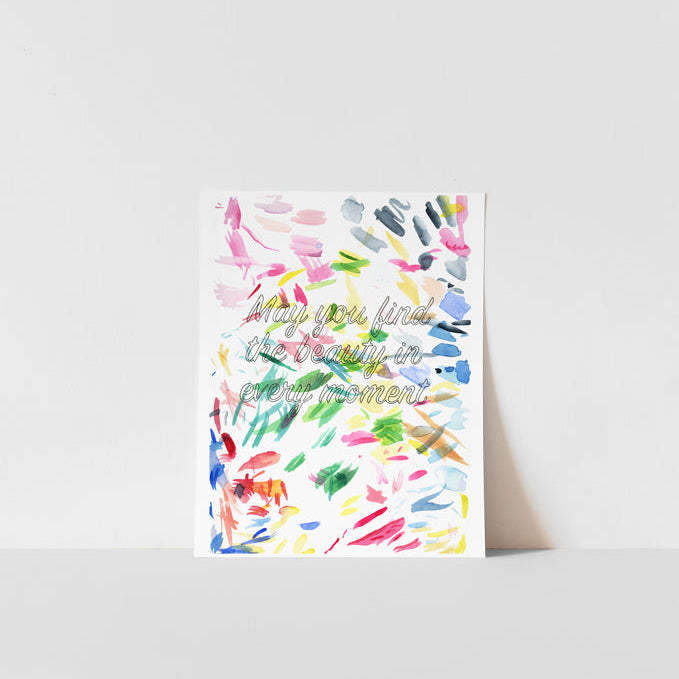 Art print featuring a bright colorful watercolor painting with a quote