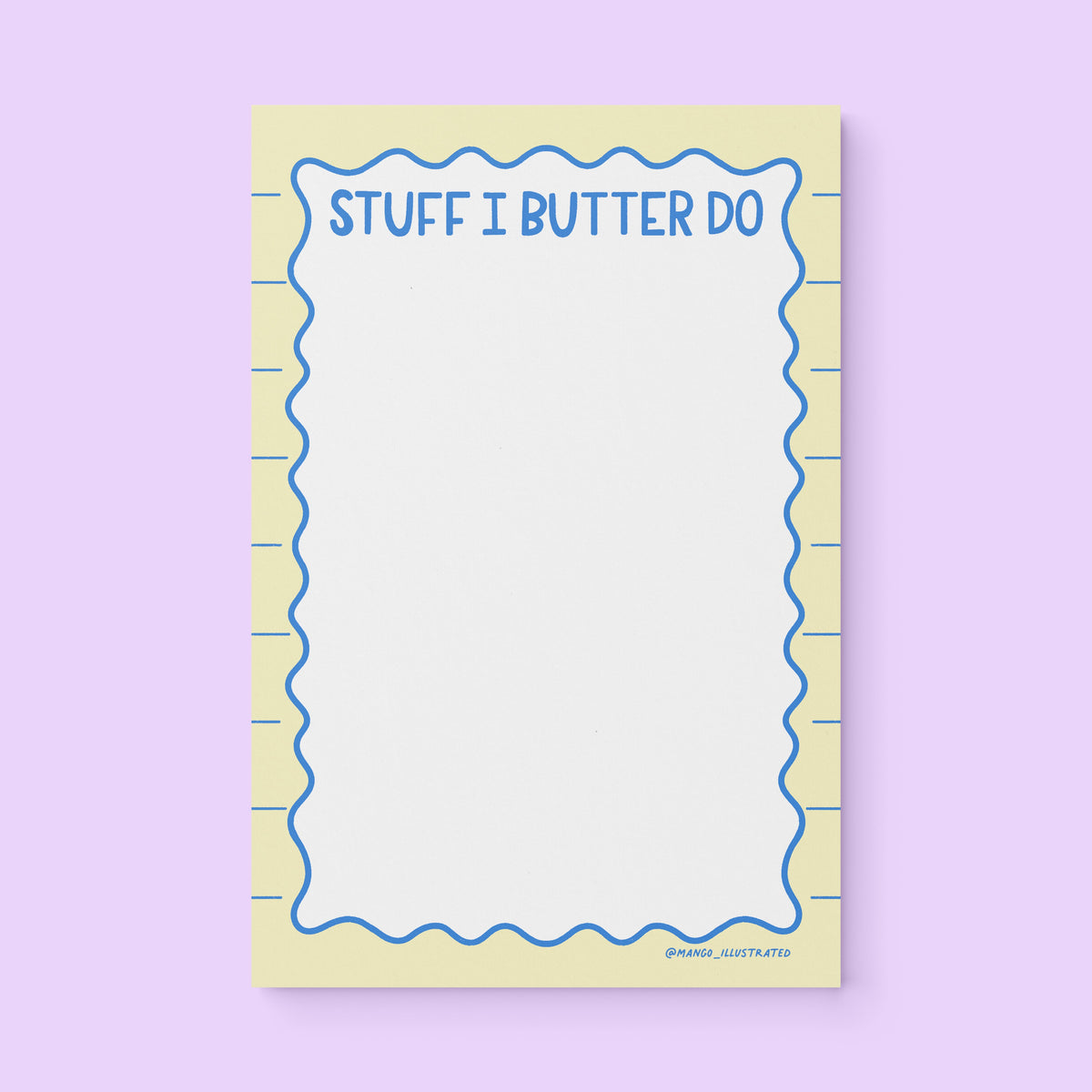 Stuff I Butter Do notepad flat lay — funny food pun notepad by indie artist MangoIllustrated