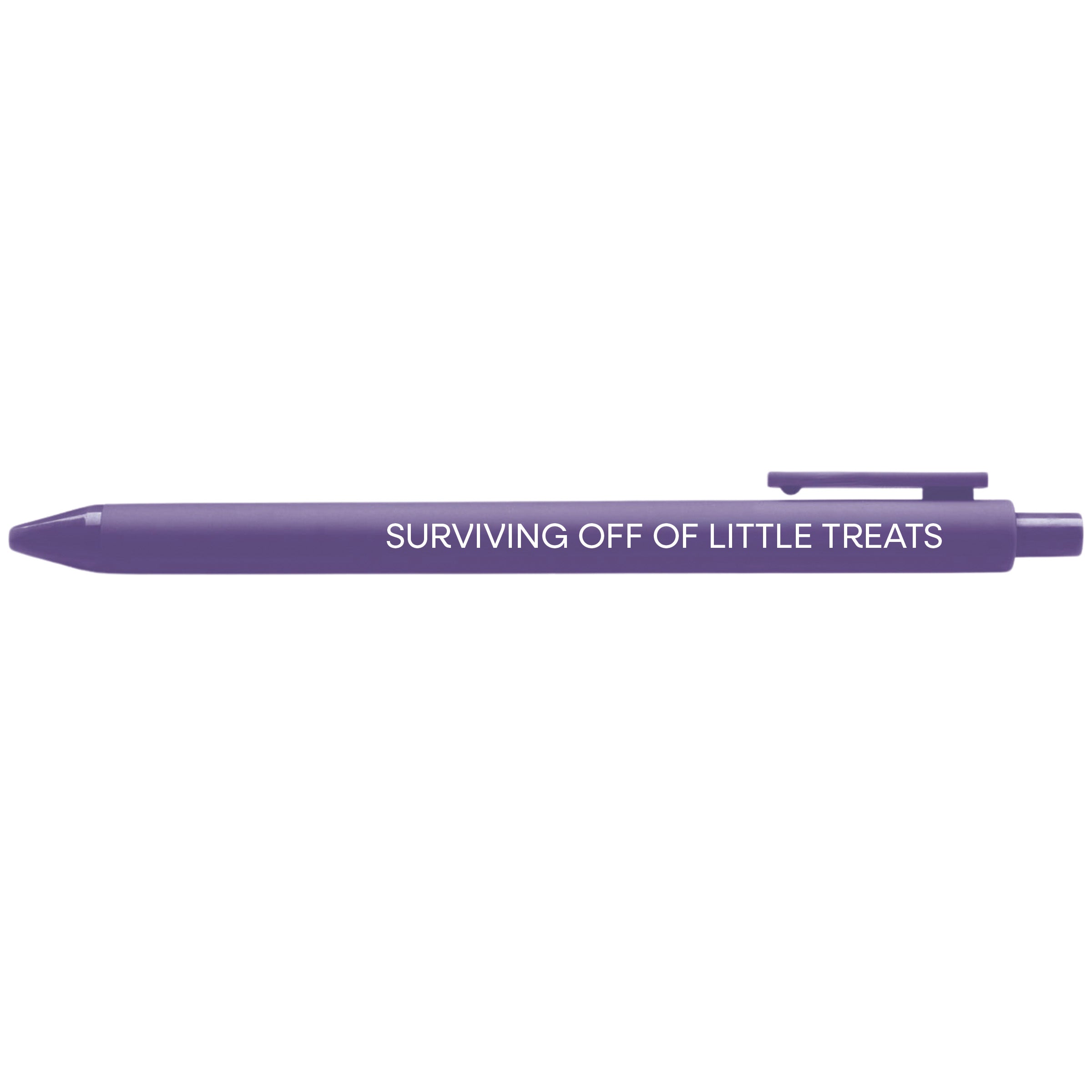 Surviving Off of Little Treats illustrated purple gel pen by MangoIllustrated — ADHD neurodivergent desk pen