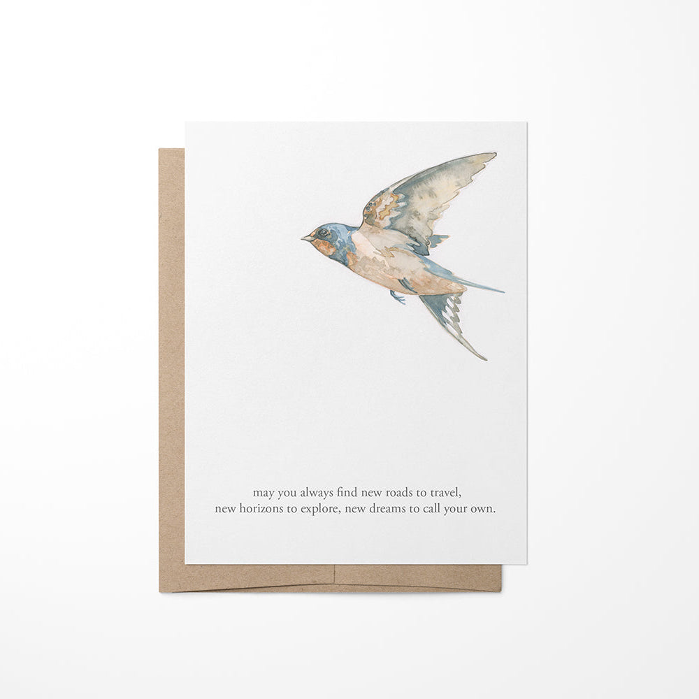 Greeting card with a watercolor painting of a bird and a quote