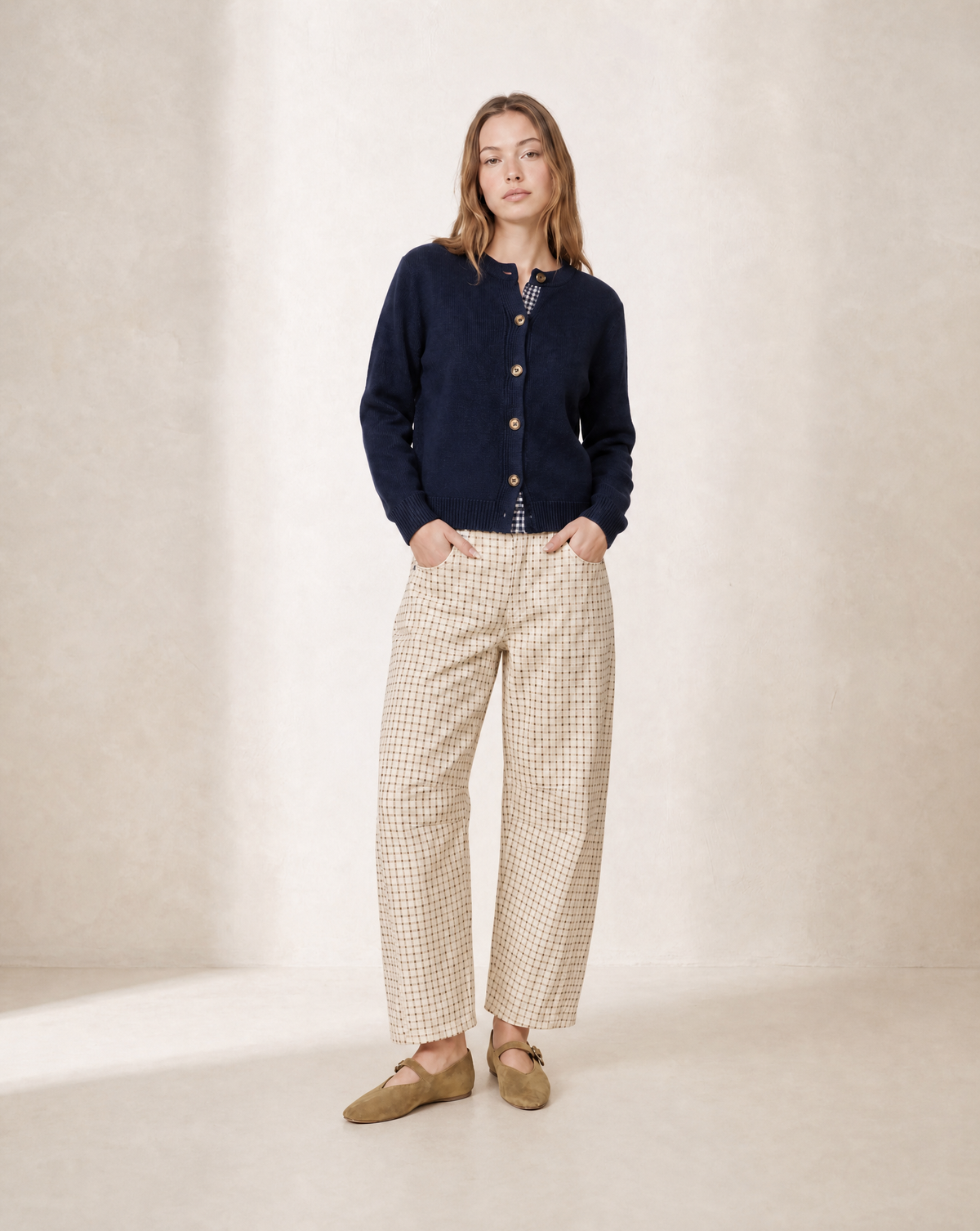 Oxford Plaid Barrel Pants