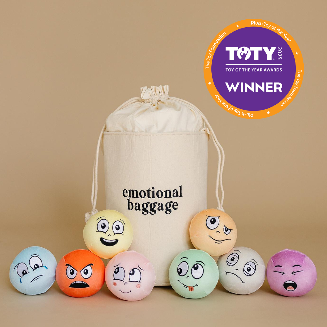 Set of colorful emotion balls with a drawstring bag labeled &