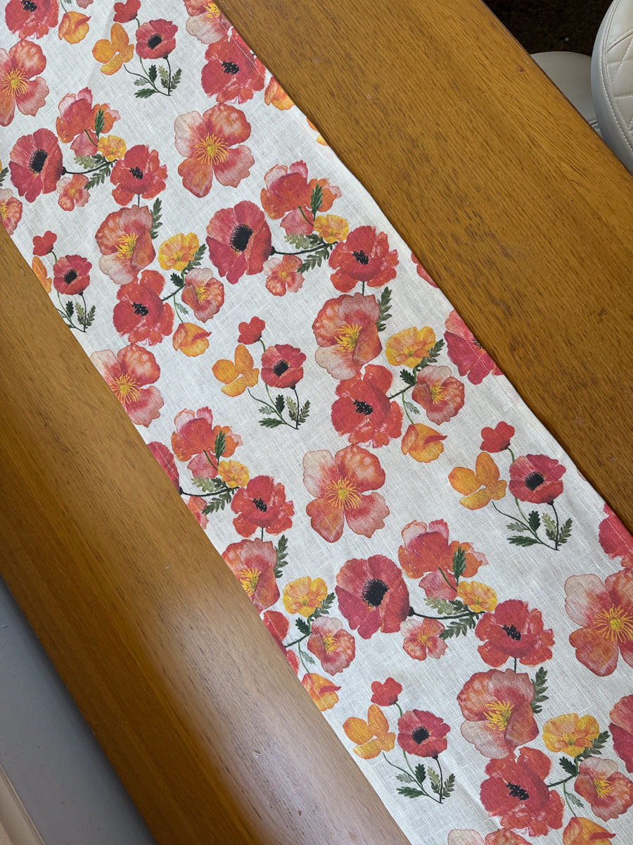 ember poppies european linen table runner