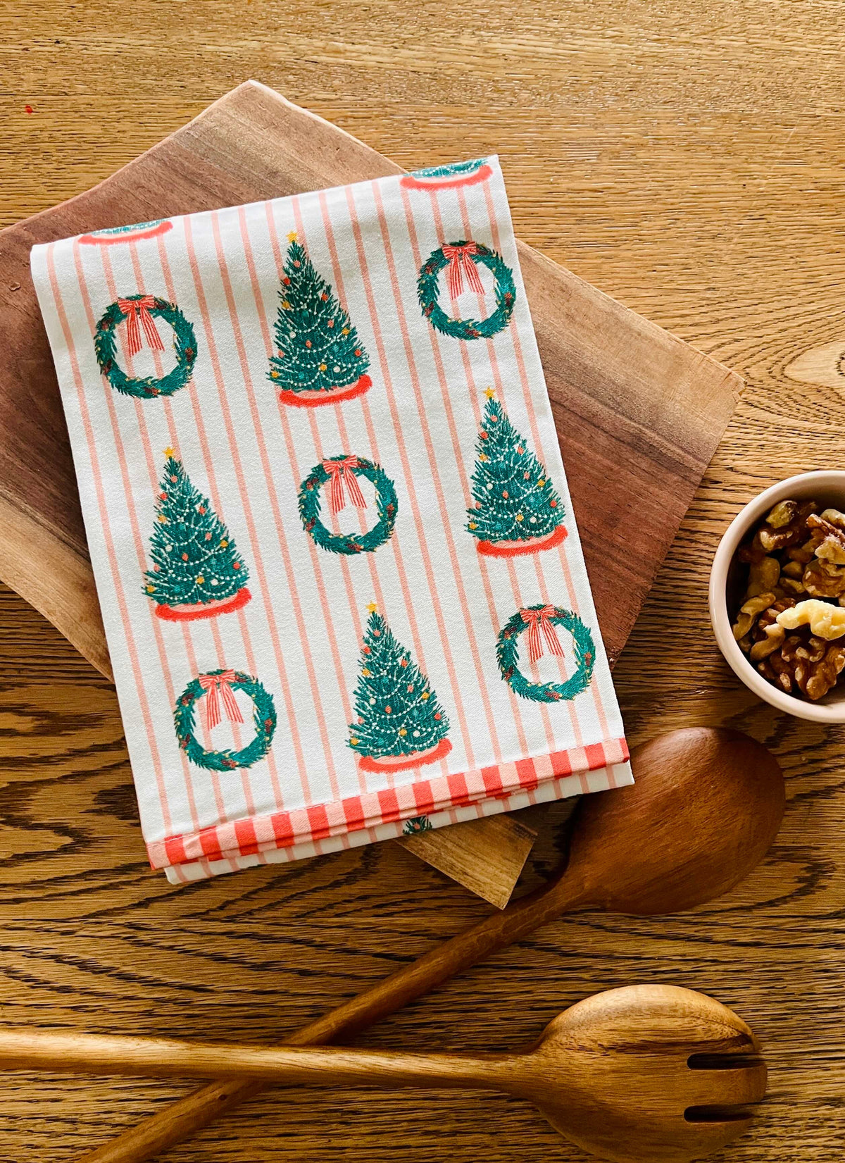 Christmas Trees and Wreaths Tea Towel