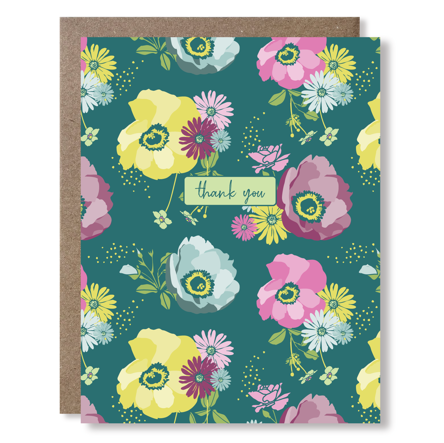Teal Floral Thank You Cards 8-Pack