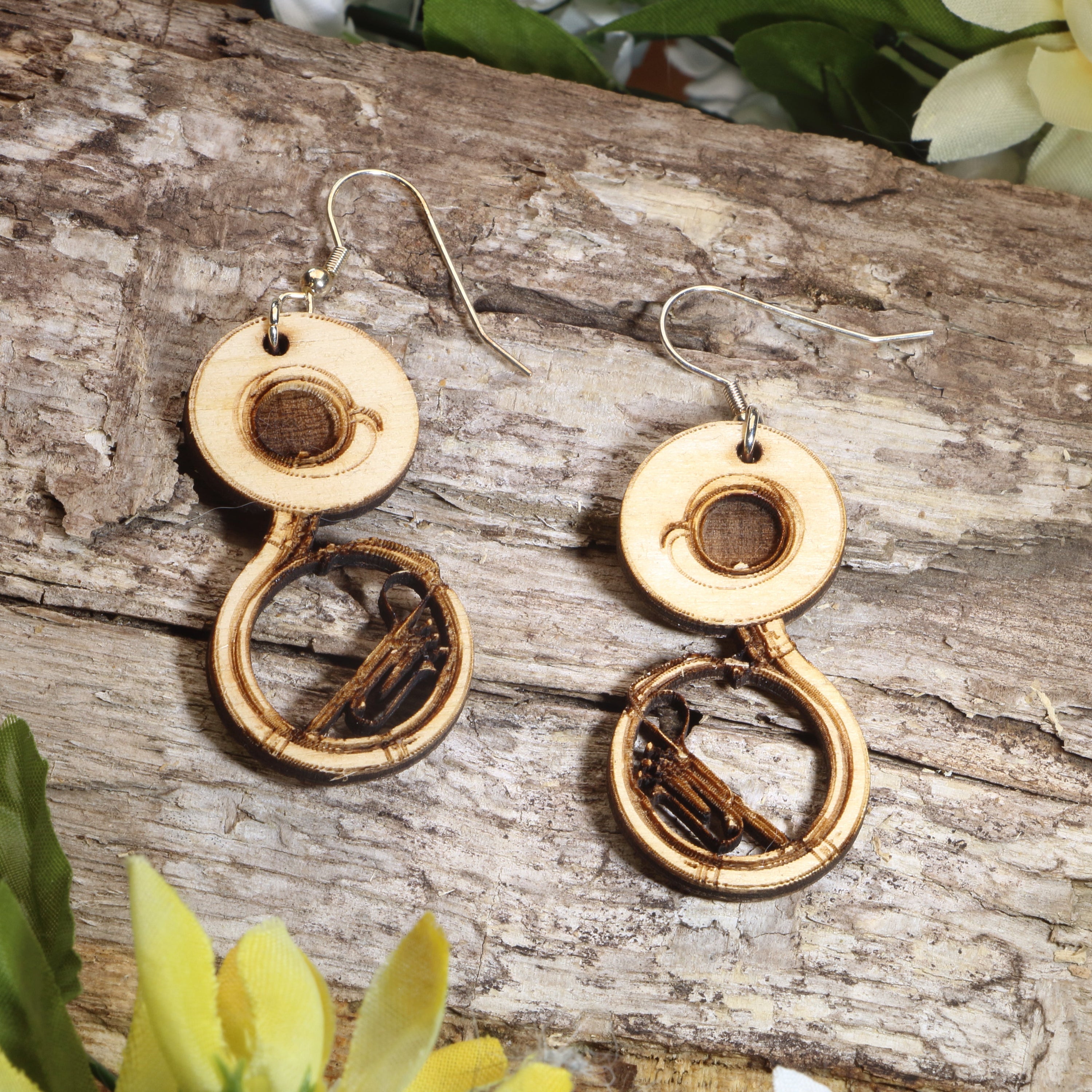 Sousaphone Wooden Dangle Earrings | Marching Band Music Jewelry