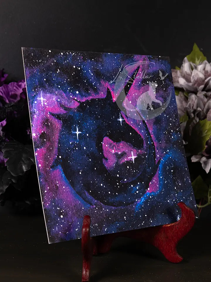 Unicorn Painting, Galaxy Artwork, Blue and Purple Mythical Space Print, Magical Celestial Wall Decor