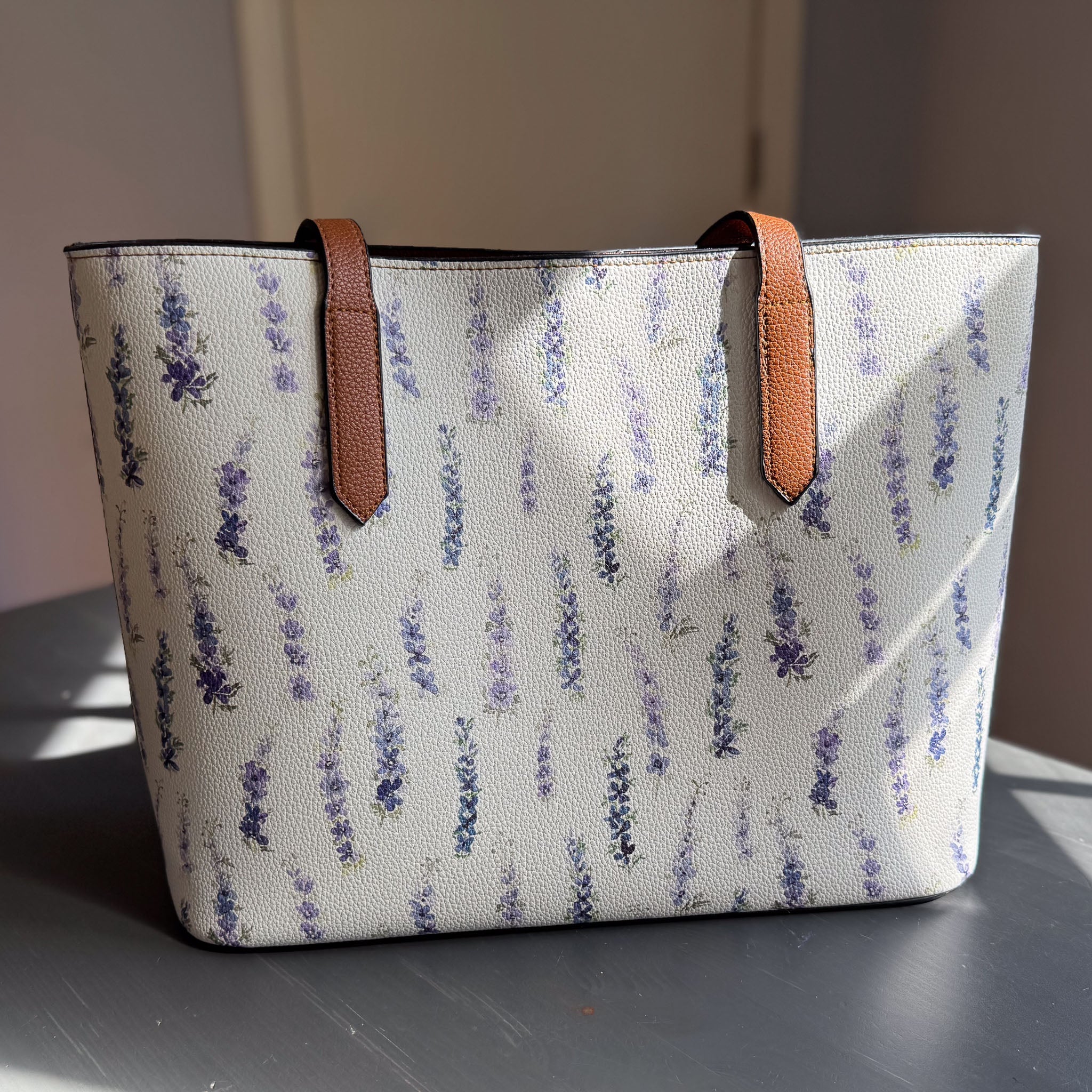 vegan leather carryall in dancing delphinium