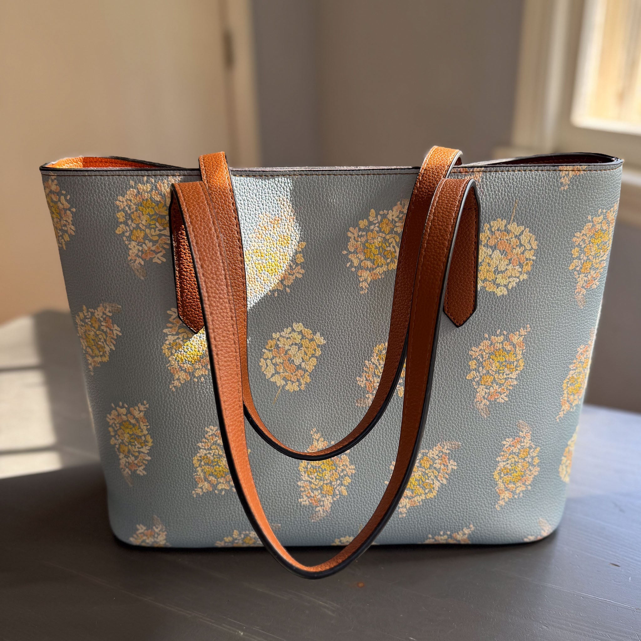 golden hydrangea blooms carryall in vegan leather