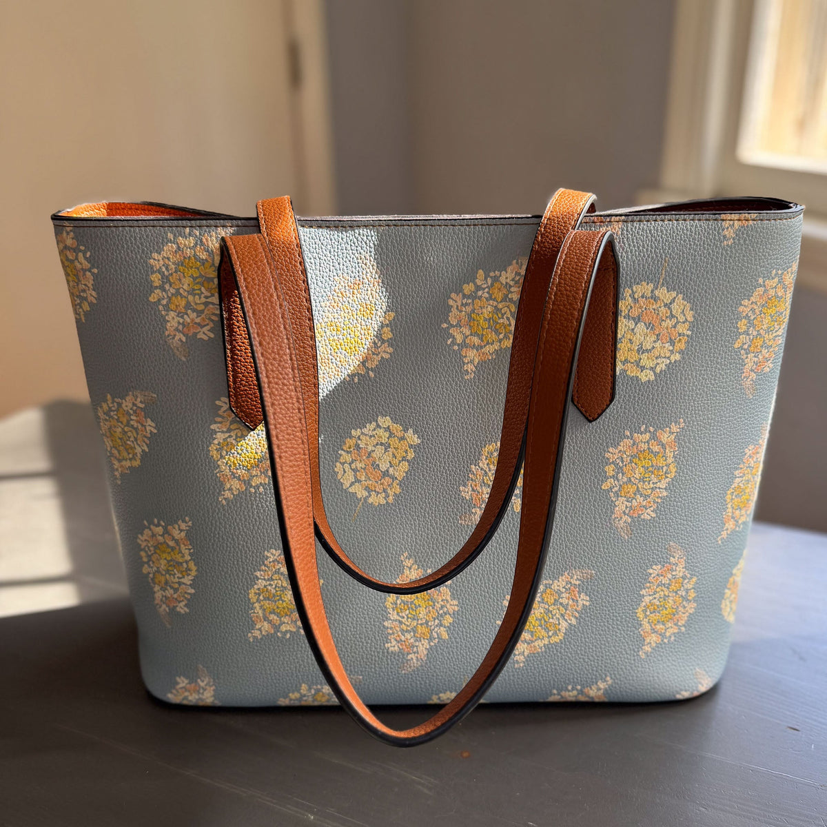 golden hydrangea blooms carryall in vegan leather