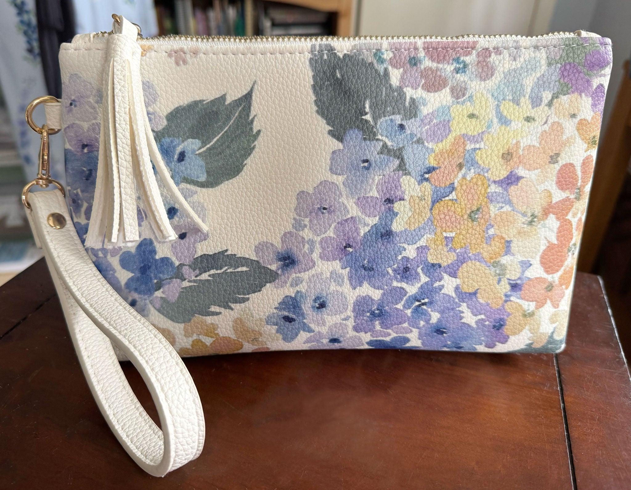 endless hydrangea vegan leather clutch in white