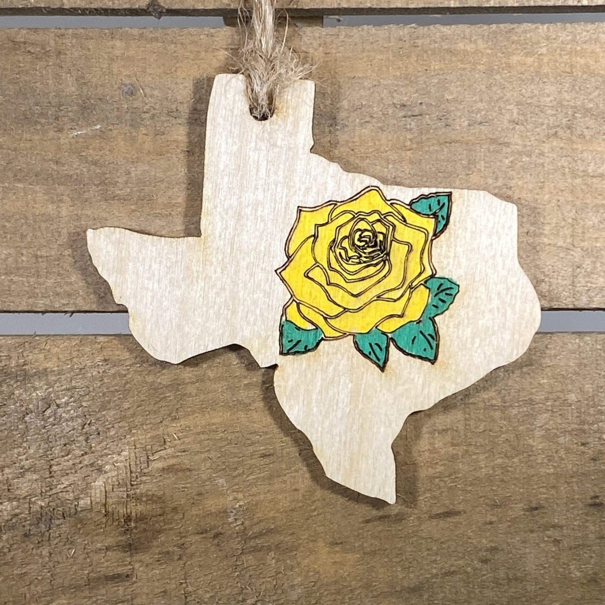 Hand-painted wooden Yellow Rose of Texas Christmas ornament with state flower design and lightweight festive decor, Texas pride holiday tree decoration gift for southern and floral lovers
