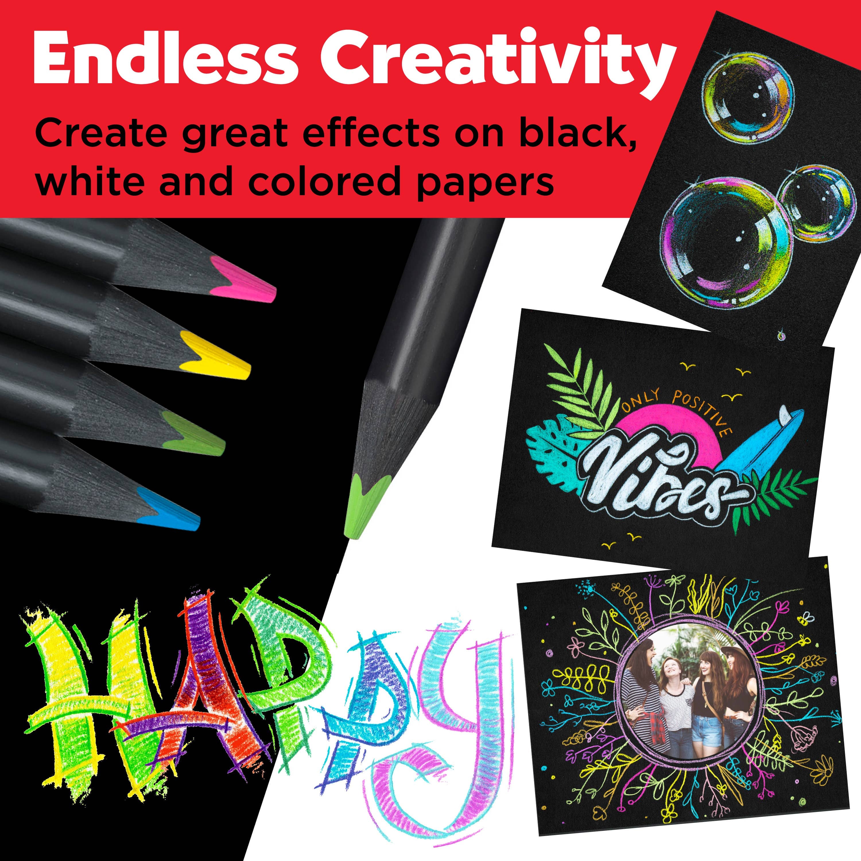 Super Soft Black Edition Colored Pencils, Neon & Pastel 12Ct