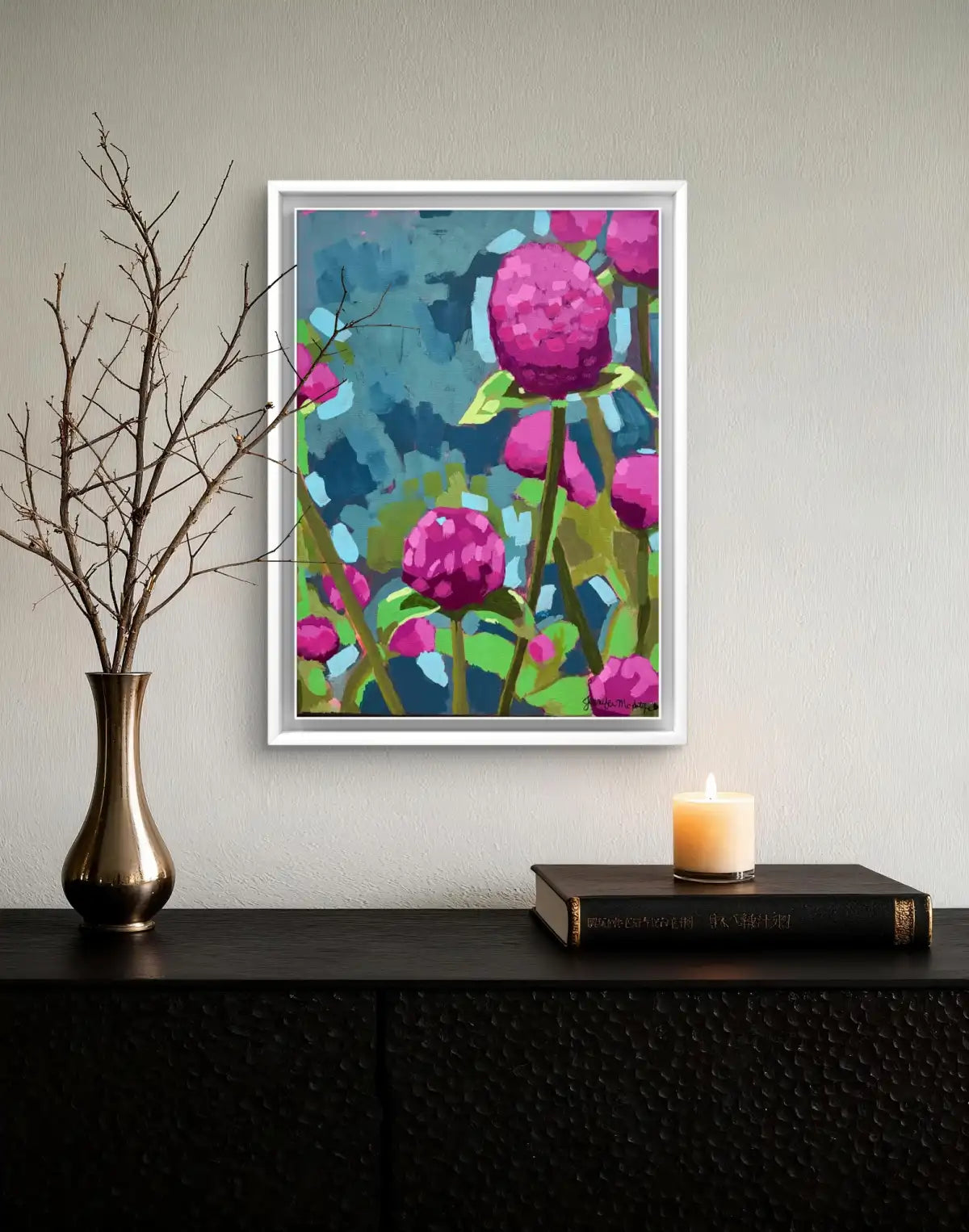 Original Pink Peony Painting, Modern Floral Art, 11x14 Canvas