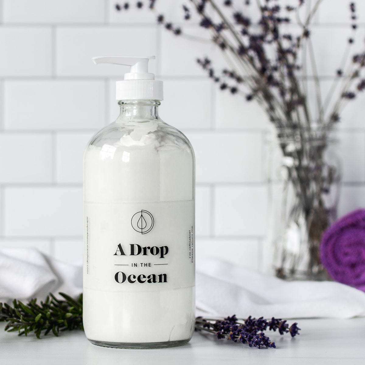 Refillable Body Lotion - Lavender Rosemary scent - New Bottle - 16oz