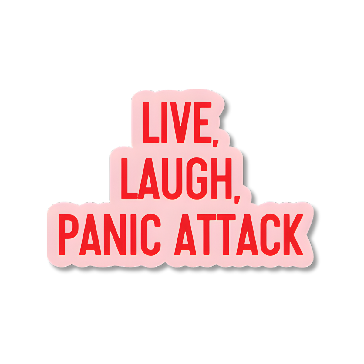 Pink sticker with red text &
