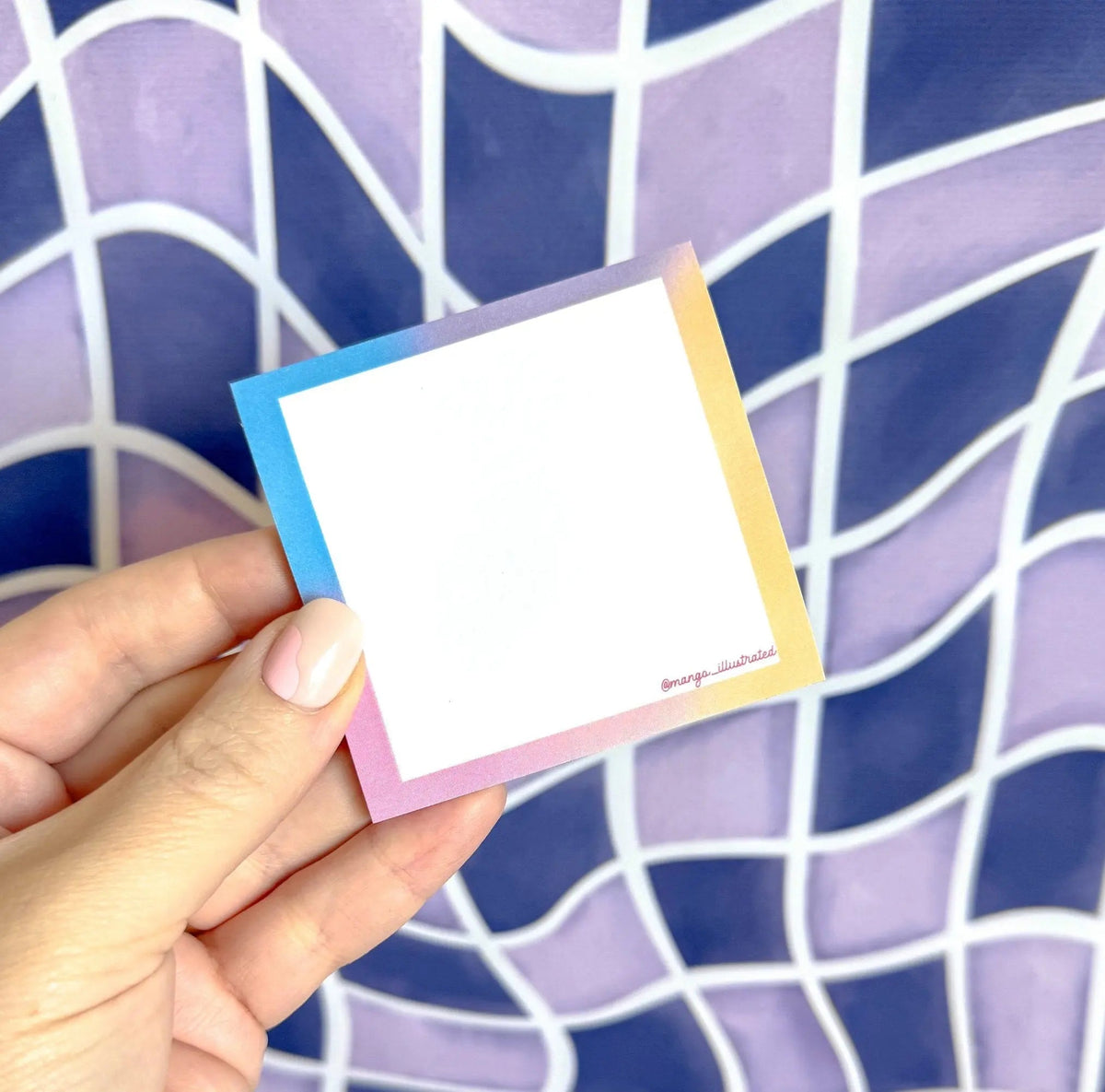 Afterglow sticky notes — illustrated sticky pad with a blue, purple, pink and orange sunset border, 3 x 3 in, by MangoIllustrated