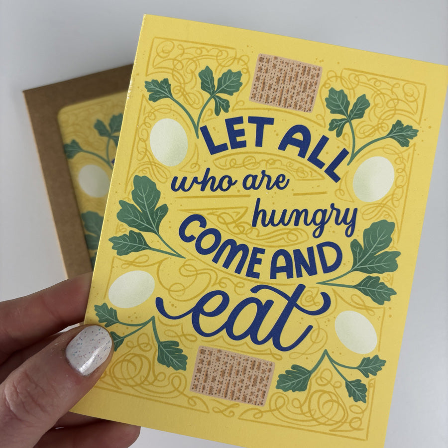 Yellow card with blue text &