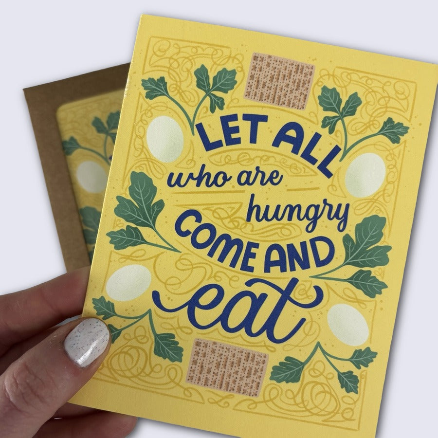 Yellow card with blue text &