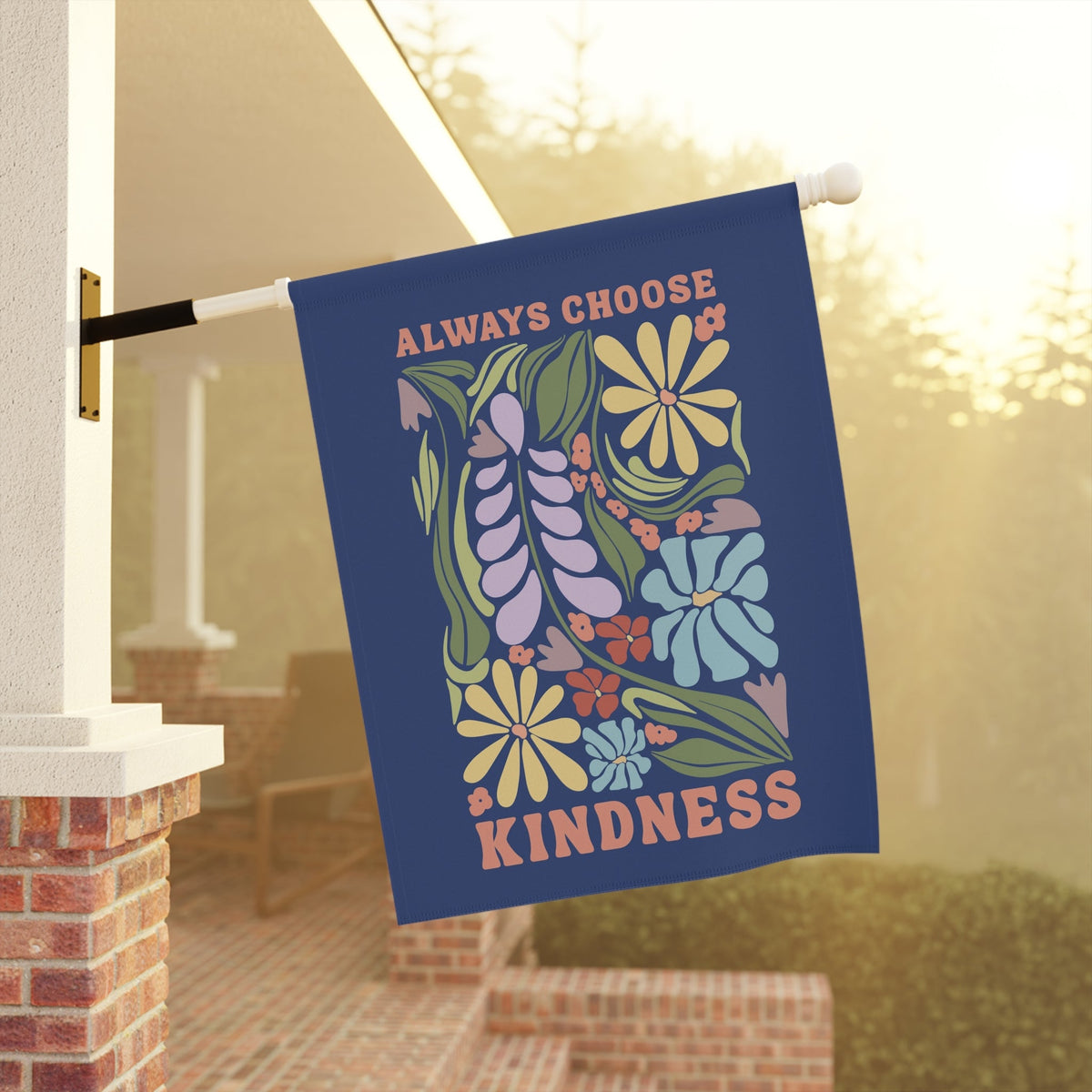 Decorative garden flag with floral design and &
