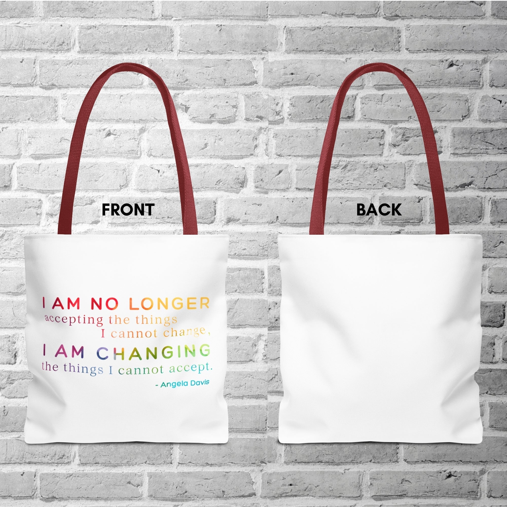 angela-davis-quote-tote-political-activist-carry-all-i-am-no-longer-accepting-i-am-changing-market-library-grocery-book-bag-front-back