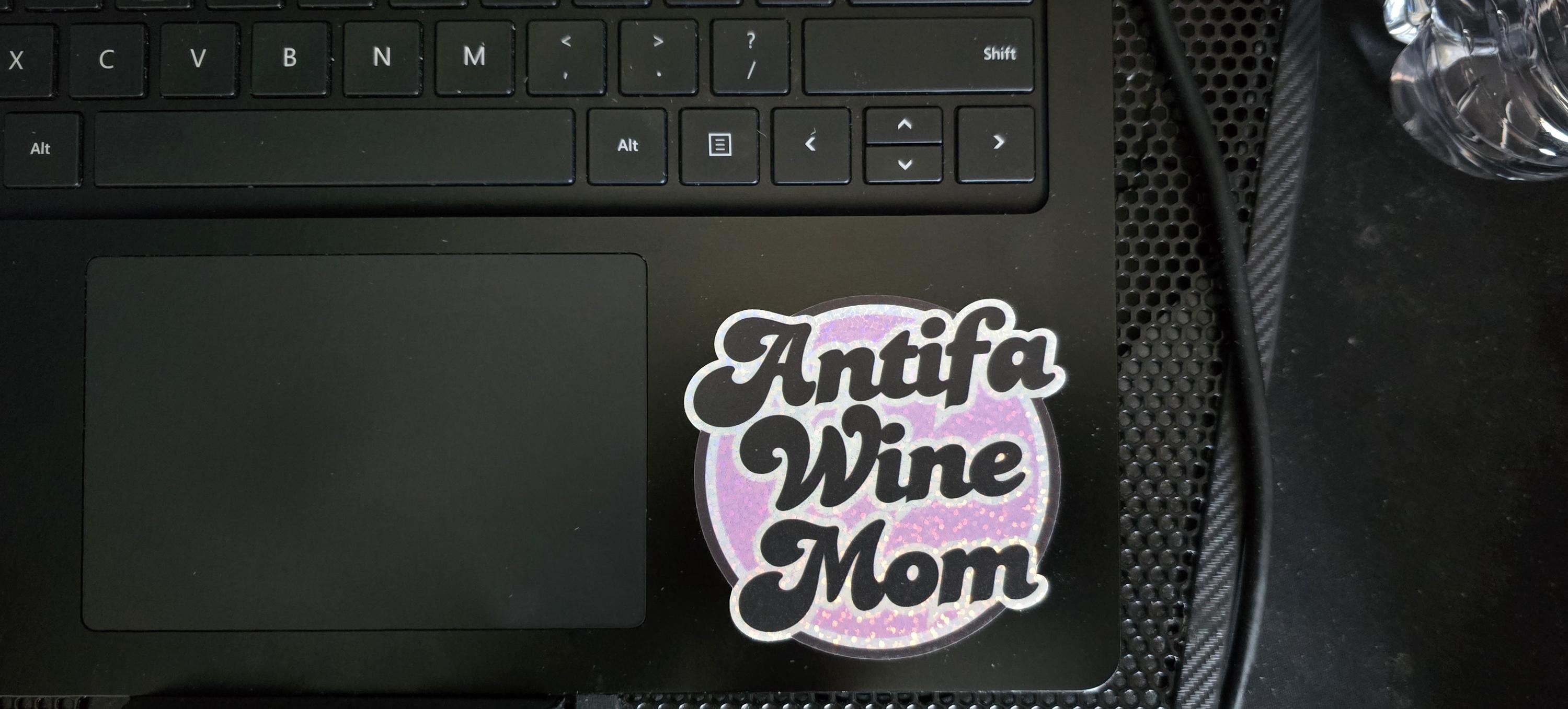Antifa Wine Mom, Retro Style, 3" x 3" Die Cut, Glitter Sticker, Political, Antifascist, Activist, Vinyl Sticker