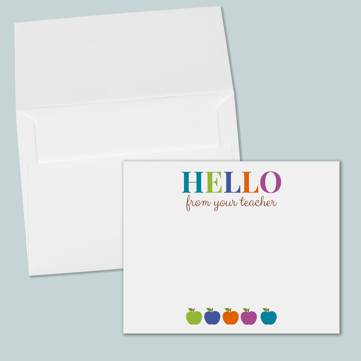 Teacher Hello Flat Note Cards, Colorful Apples - Box of 12