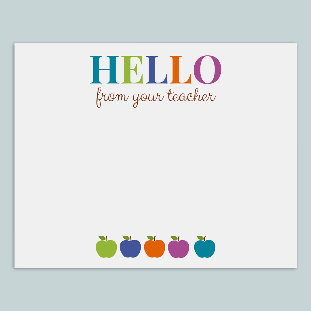 Teacher Hello Flat Note Cards, Colorful Apples - Box of 12