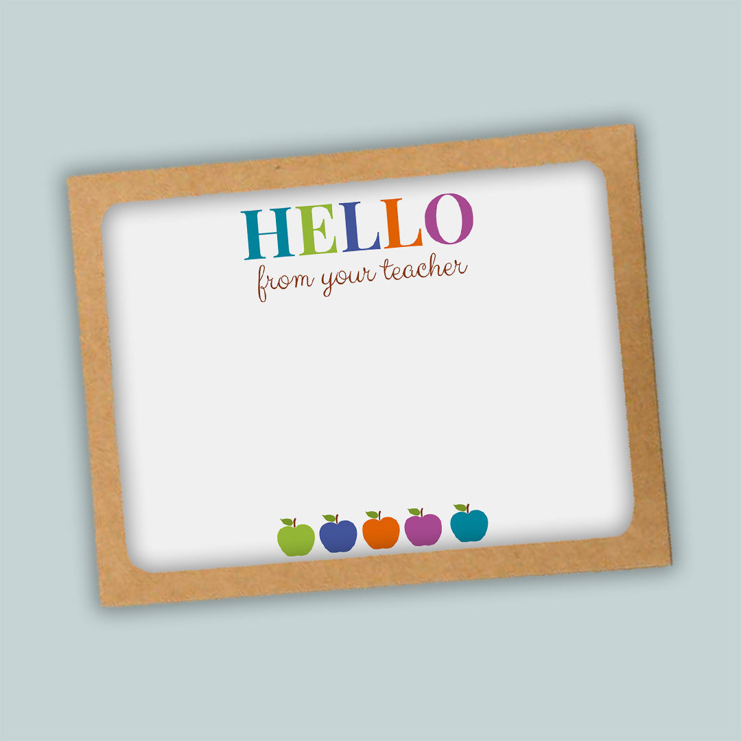 Teacher Hello Flat Note Cards, Colorful Apples - Box of 12