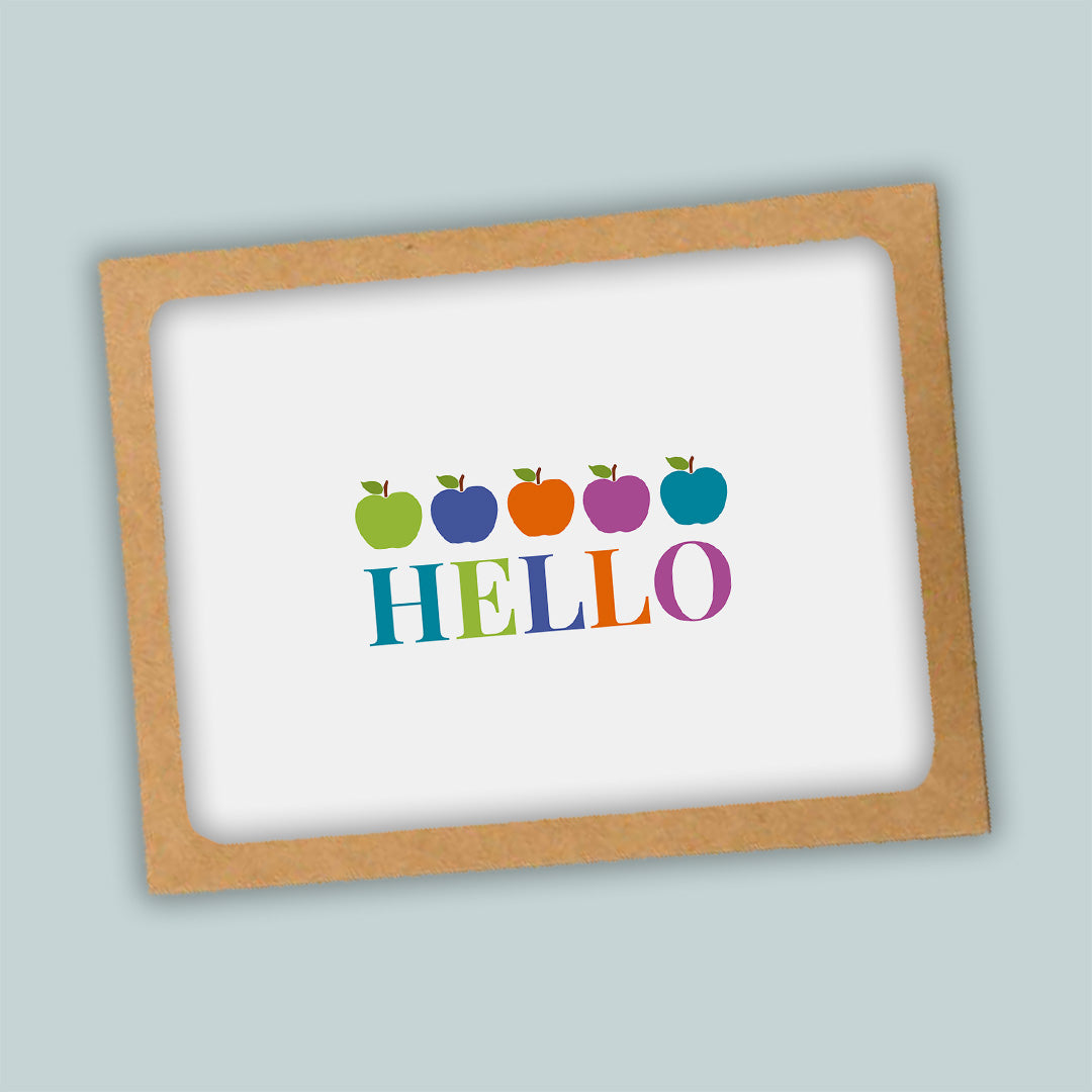 Teacher Hello Folded Note Cards, Colorful Apples - Box of 8