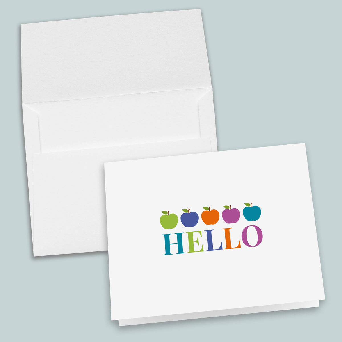 Teacher Hello Folded Note Cards, Colorful Apples - Box of 8