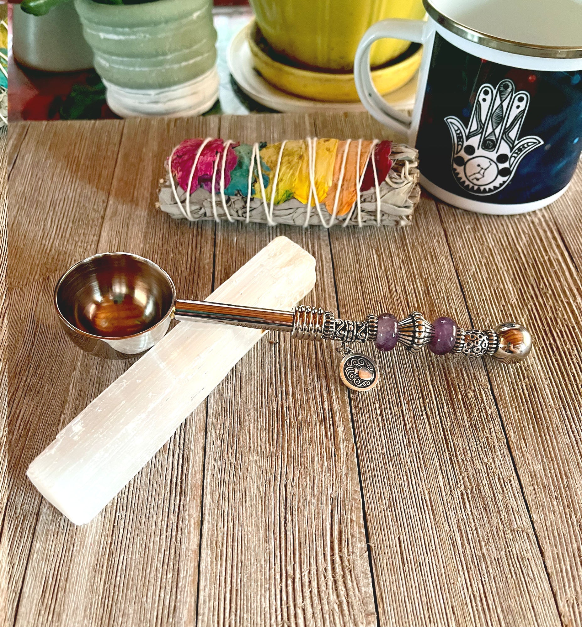 Astro Bowl Spoon featuring an enchanting zodiac charm and focus stone handle, perfect for tea lovers.