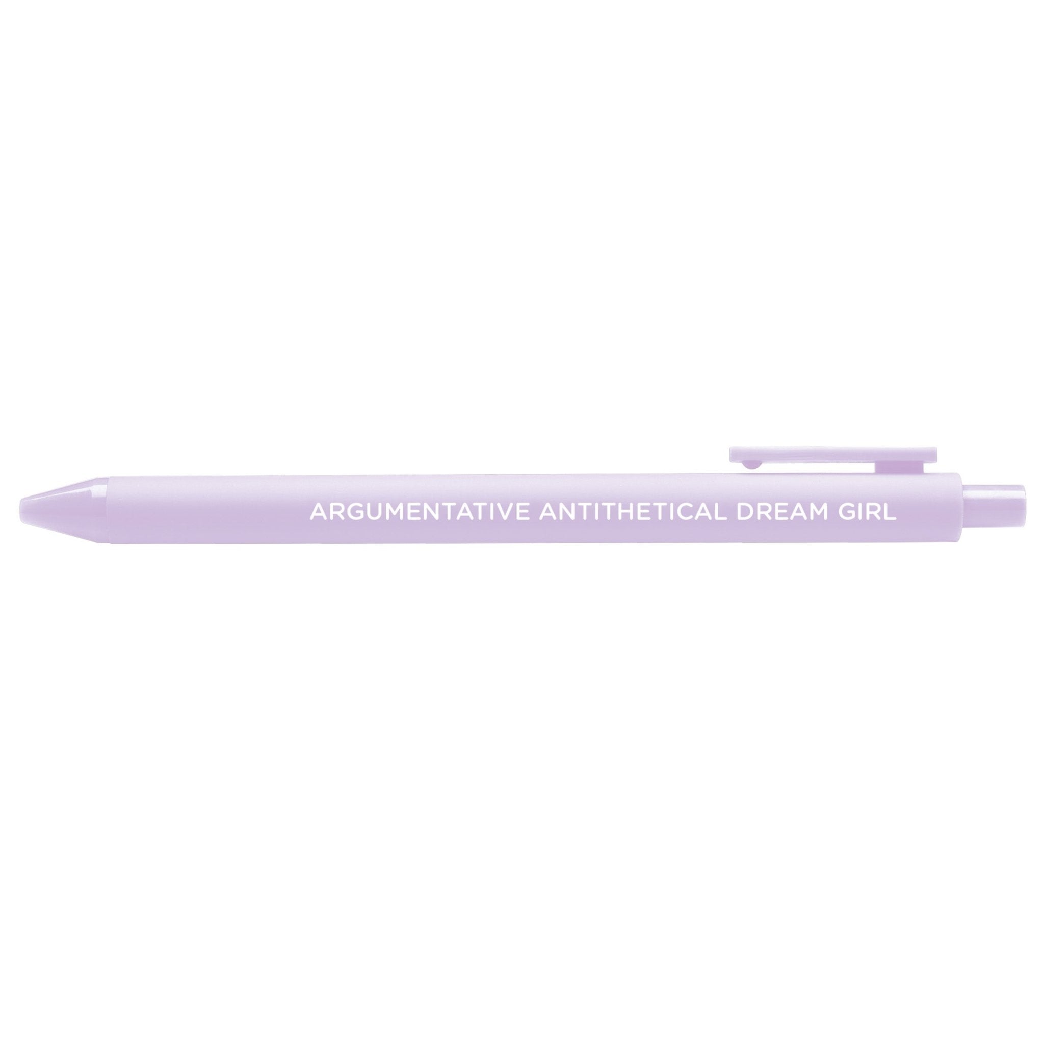 Argumentative Antithetical Dream Girl pen — lilac barrel Midnight Musings jotter gel pen by MangoIllustrated