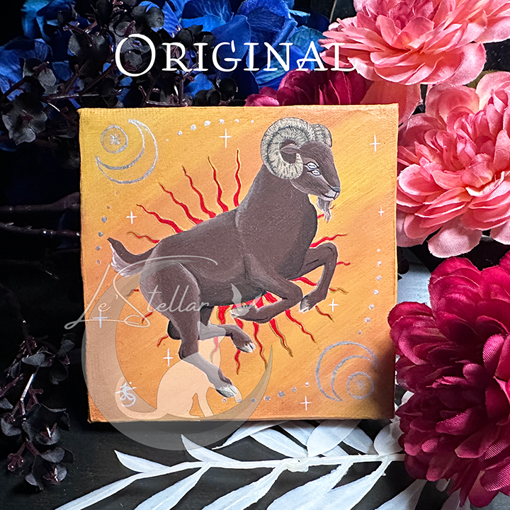 Aries Ram Zodiac Print with Celestial Elements