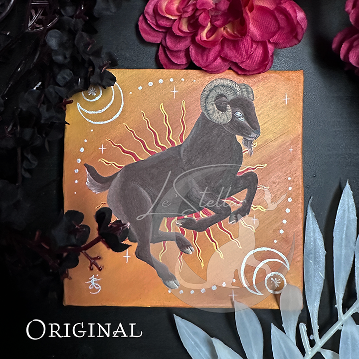 Aries Ram Zodiac Print with Celestial Elements