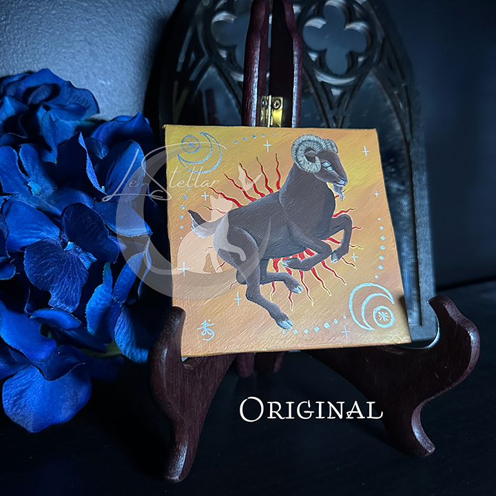 Aries Ram Zodiac Print with Celestial Elements