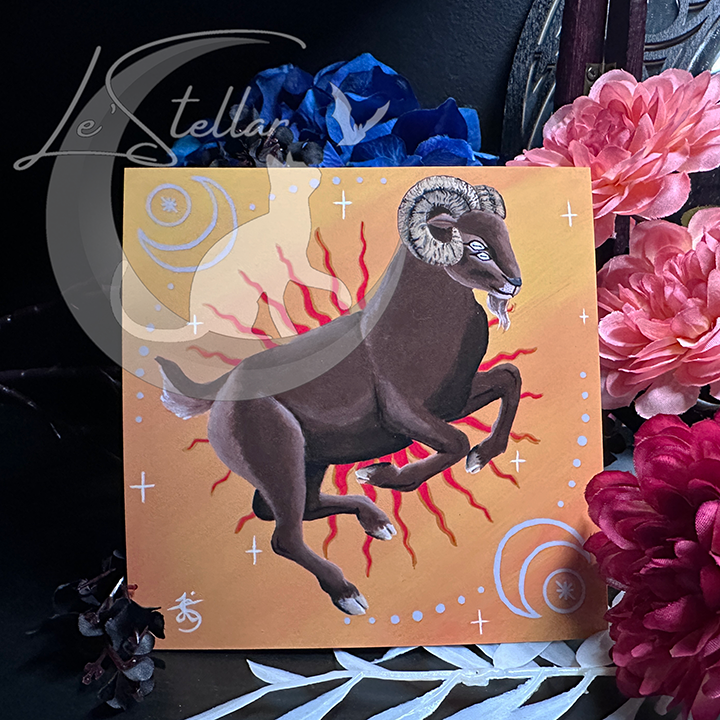 Aries Ram Zodiac Print with Celestial Elements