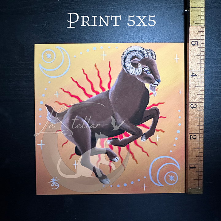 Aries Ram Zodiac Print with Celestial Elements