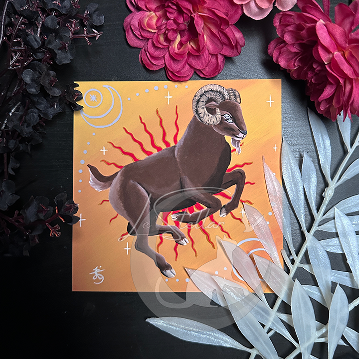 Aries Ram Zodiac Print with Celestial Elements