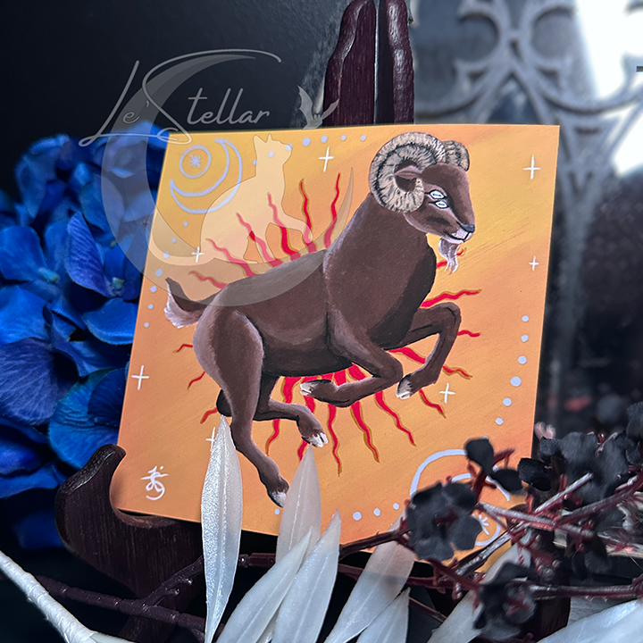 Aries Ram Zodiac Print with Celestial Elements
