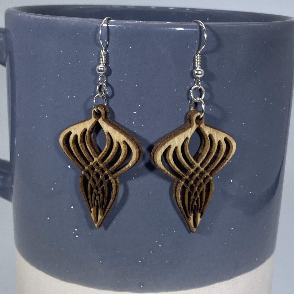 Art Deco Great Gatsby Spiral Twist Top Wooden Dangle Earrings - - Cate&