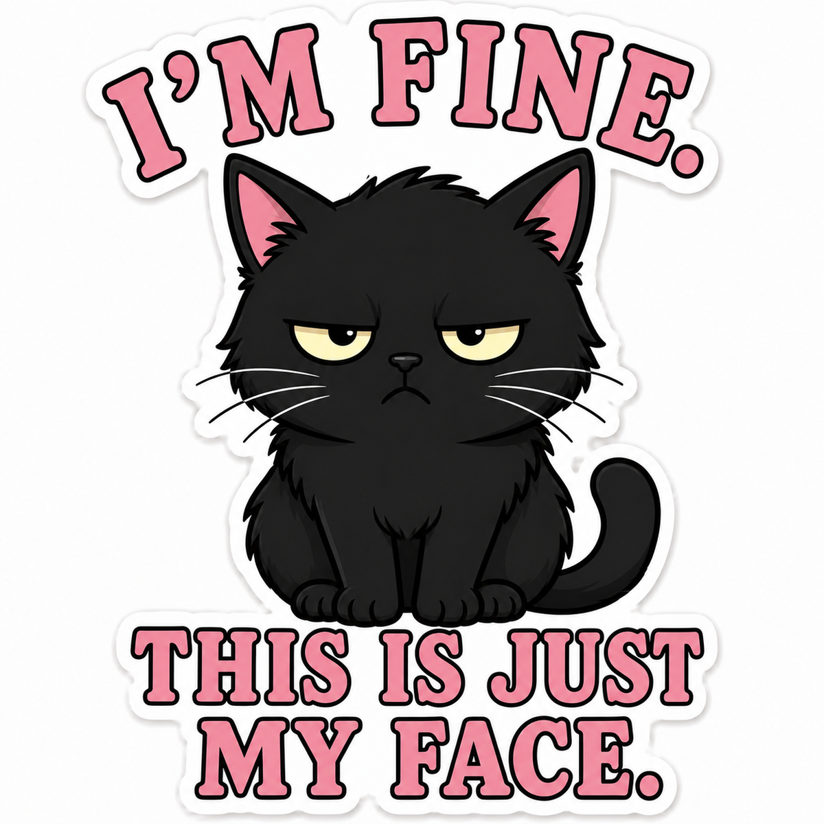 I’m Fine. This Is Just My Face Sticker | Funny Black Cat Sticker
