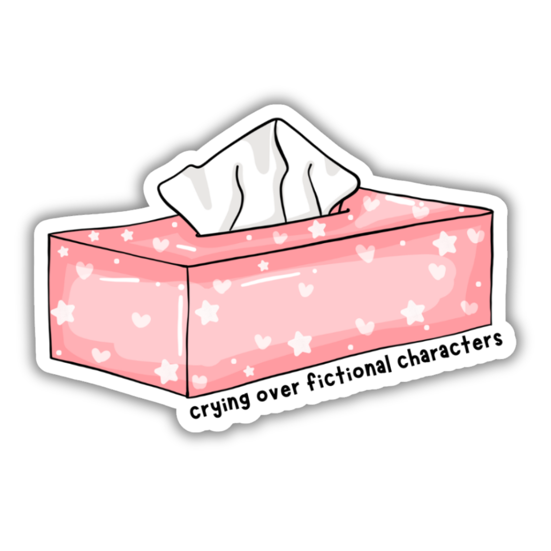 Pink tissue box with tissues, decorated with white stars and hearts, on a white background.