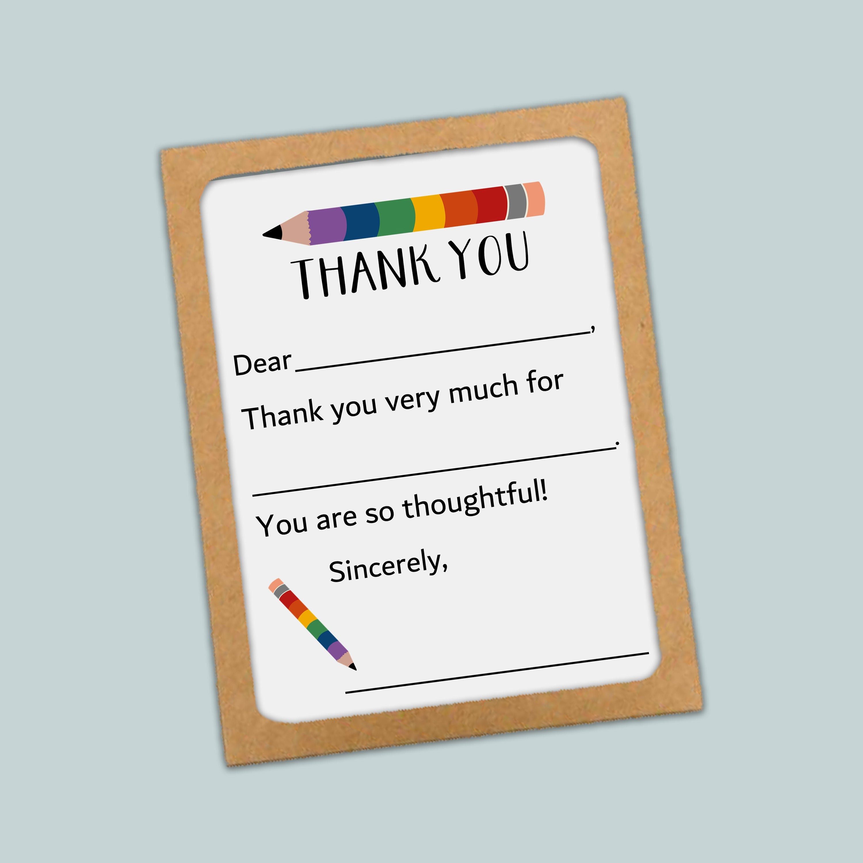 The image is a brown frame with a white card inside, containing a message of gratitude.
