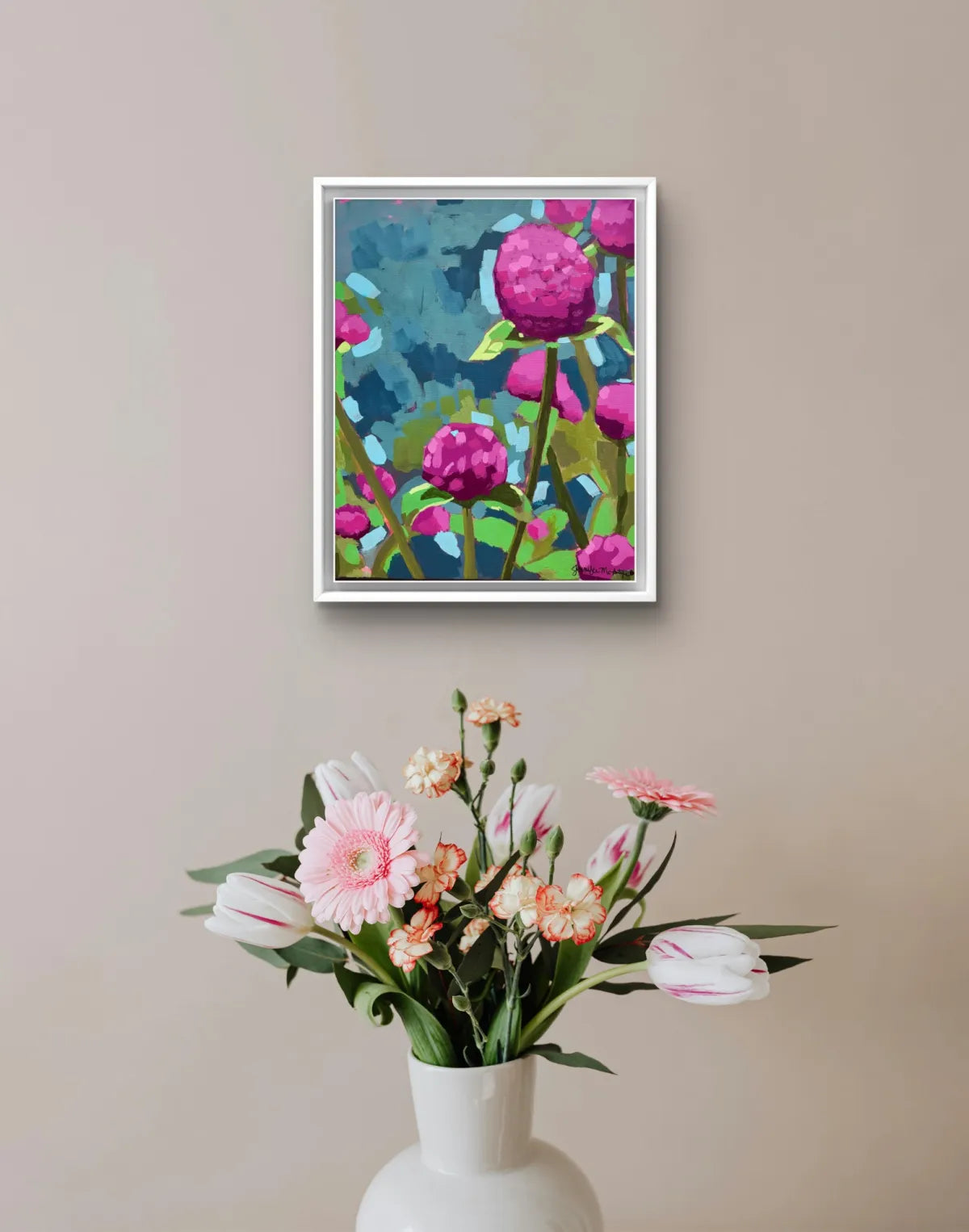 Original Pink Peony Painting, Modern Floral Art, 11x14 Canvas