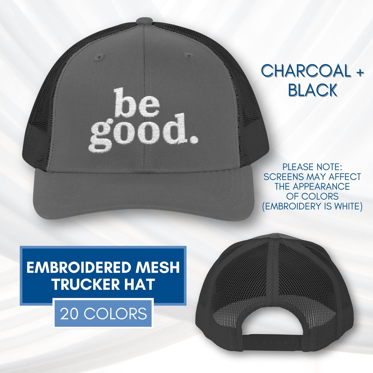 be-good-embroidered-mesh-trucker-hat-activist-apparel-embroidery-baseball-cap-lid-charcoal-black